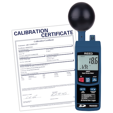 Reed Instruments REED R6250SD Data Logging Heat Stress Meter, includes ISO Certificate R6250SD-NIST